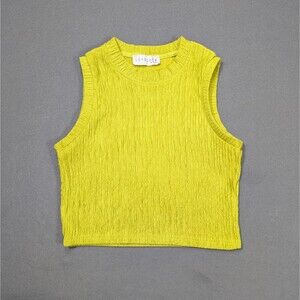 LOVE POEM by BLOOK Yellow Lime Green Sleeveless Crop Top Tank Size S Crinkle